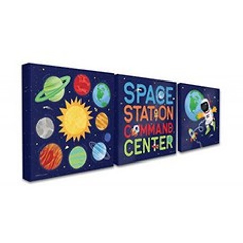 The Kids Room by Stupell Bright Space Station Command Center Trio with Solar System Rockets and St, 단일옵션