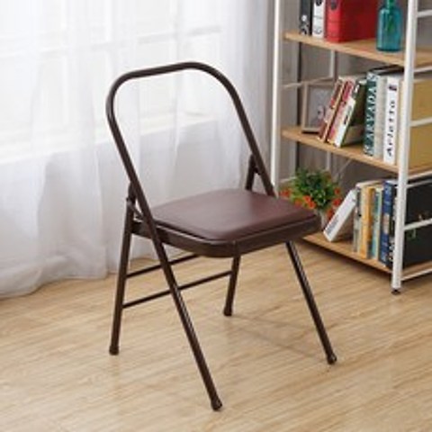 접이식 요가 의자 Iyengar 요가 보조 의자 PU 표면, 업그레이드 된 두꺼운 더블 빔 브라운 요가 의자