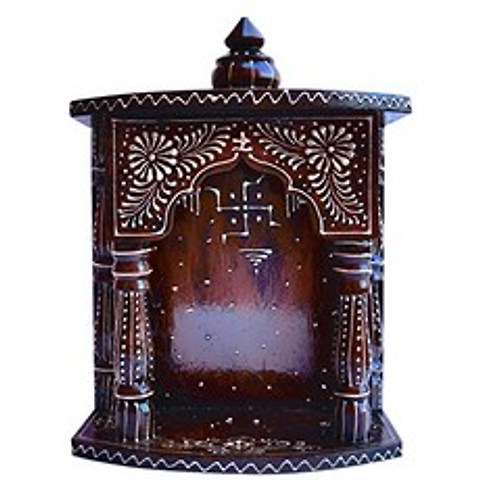 Hindu Religious Temple Made with Wood MDF Hand Painted with Emboss Cone Work with swasthik Symbol A Auspicious and Religious Décor and Religious Art, 본상품