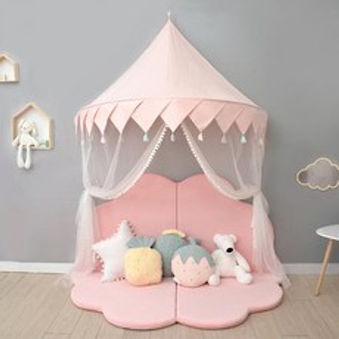 모위 침대 캐노피 장식 커튼 모기장 텐트 북유럽풍, 핑크 태슬 1.45m + 망사