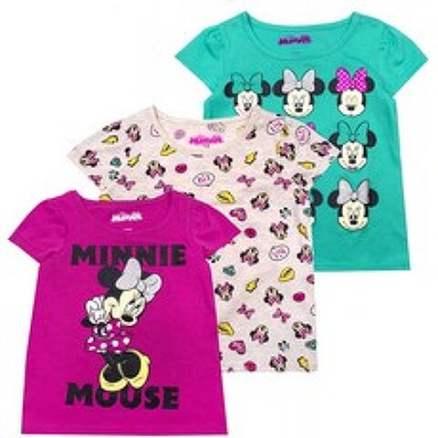 디즈니 프린세스 소녀용 티셔츠 – 3팩 쇼트 슬리브 그래픽 티 그린 4개, 단일옵션