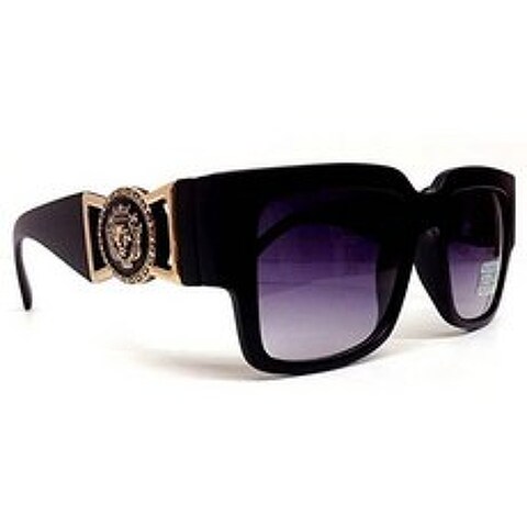 Black Square Gold Lion Head Medallion Square Sunglasses Black Lens (ME