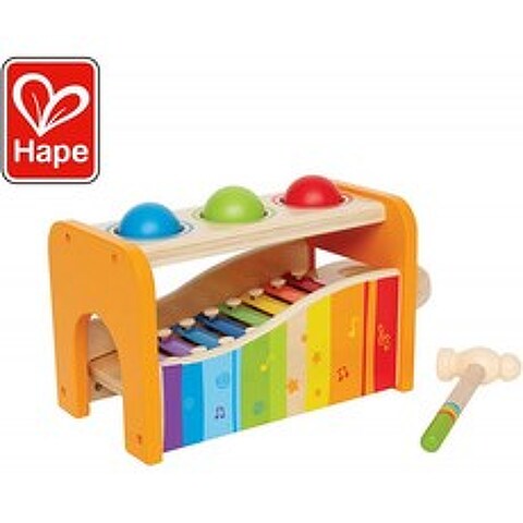 Hape Pound & Tap Bench with Slide Out Xylophone - 유아 다기능 및 밝은 색상을위한 수상 경력에 빛나