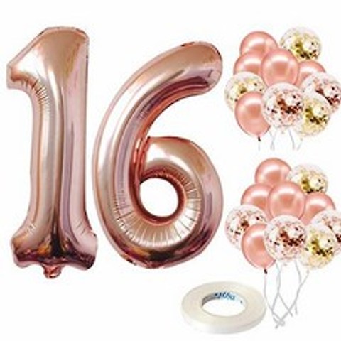 Sweet 16th Happy Birthday Balloons 30 Pcs Rose Gold and Confe/1881278, 상세내용참조