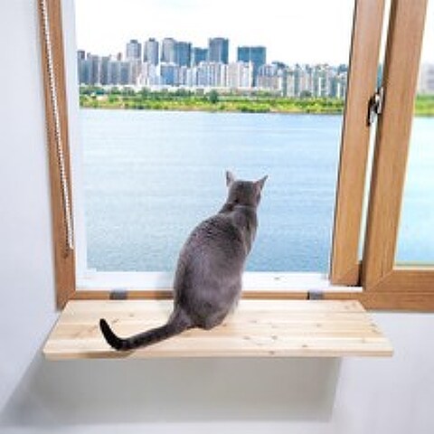 편하개냥 고양이 캣워크 캣워커 창문틀 창틀 창문선반 브라켓 무타공 선반, 조립후발송(80cm x 24cm x 두께 18T)
