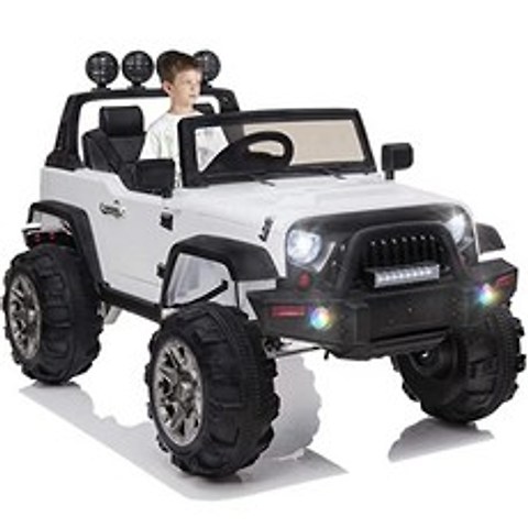 Car trucks battery power for children 12V power vehicles and parent remote control LED lighting MP3 player Safe belt Spring suspension (white), 본상품