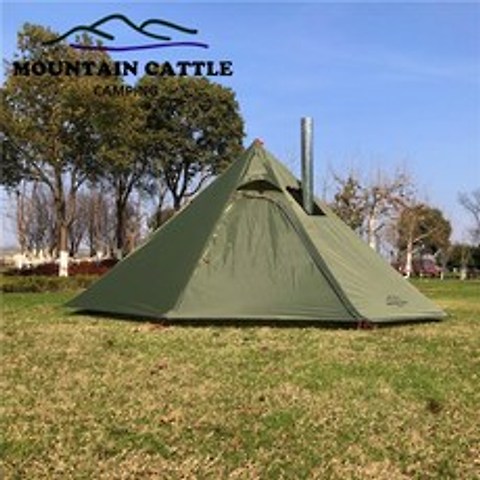 초경량 캠핑 Teepee 3-4Person 큰 피라미드 텐트 굴뚝 구멍이있는 배낭 텐트, 3번