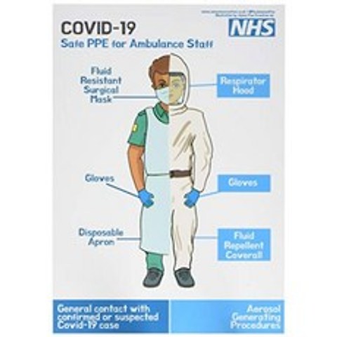 바이킹 호흡기 후드가있는 구급차 직원을위한 COVID-19 NHS Safe PPE 표시, 단일옵션