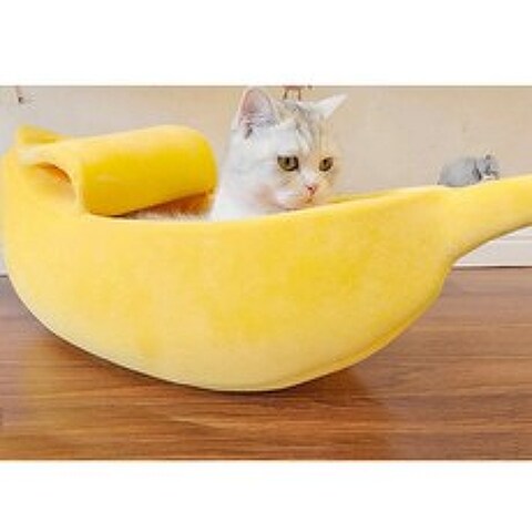 QDY 통 애완 동물 둥지 침대 플러시 침대 바나나 고양이 개집 Size_M