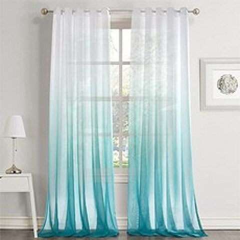 Gradient Ombre Sheer Curtains Draperies Window Treatment Voile for Living Room Kids Room 84 Inches Long Grommet Top 52 W x 84 L Blue 2 Panels, 본상품