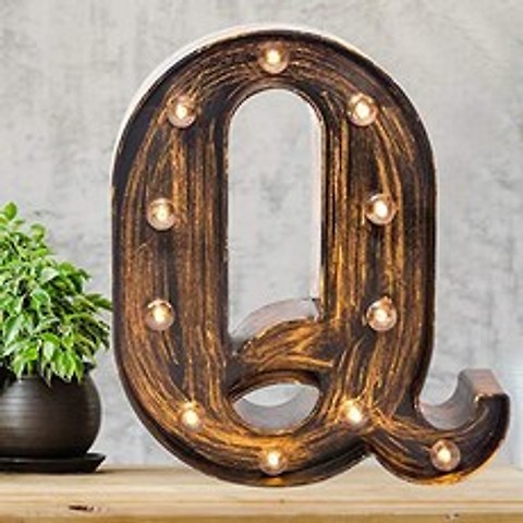 Pooqla 빈티지 조명 움직이는 문자 라이트 조명 - 조명 산업 스타일의 조명 알파벳 표지판 - 커피 바 아파트 방 벽 홈 이니셜 장식 A-Z (Q), Q