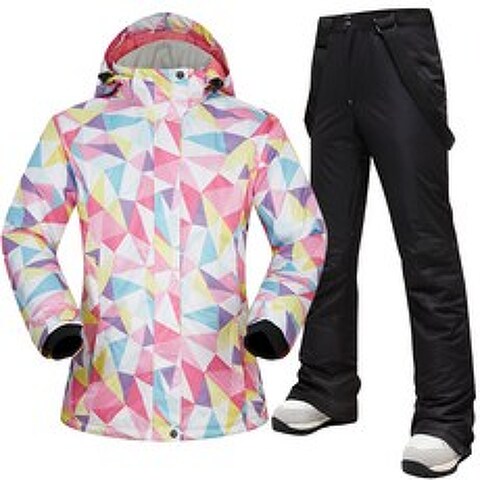 스키세트 커플룩 스케이트복 남녀 싱글널판지 스키장비 풀세트 면패딩 보온 방수 바람막이 스키복 세트, C20-핑크화이트+블랙-SS