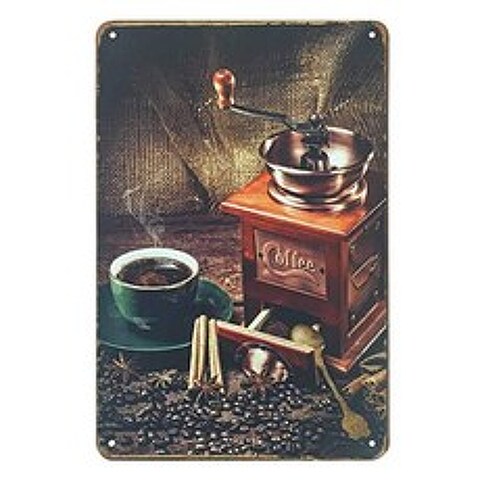 Aoyego Coffee Tin Sign Coffee Grinder and Coffee Beans on Wooden Desk with Brown Vint (Multi-a184), Multi-a184