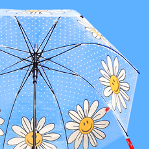 위글위글 투명우산 귀여운 스마일 데이지 꽃 돔우산