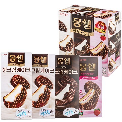 몽쉘 생크림 케이크 세트, 생크림 2p + 카카오 + 딸기, 1세트