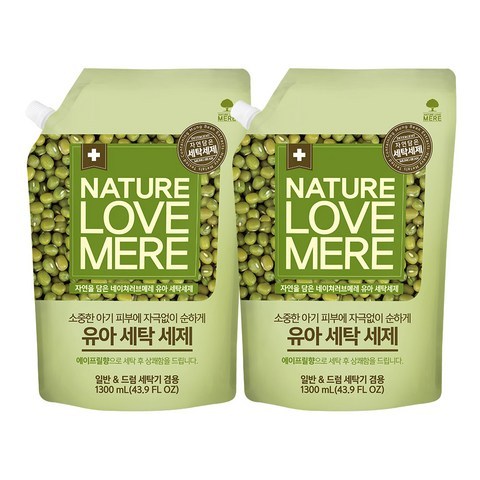 네이쳐러브메레 유아 녹두 세제 리필 1300ml, 2개