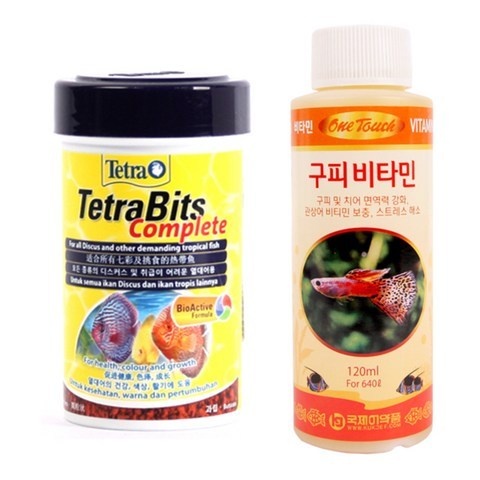 테트라 비트 중형 열대어 사료 소 + 구피 비타민 120ml, 1세트
