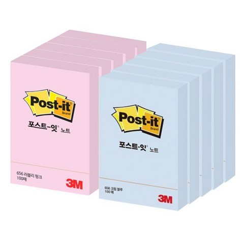 쓰리엠 베이직 포스트잇 스몰 핑크 5p + 블루 5p, 혼합 색상, 1세트