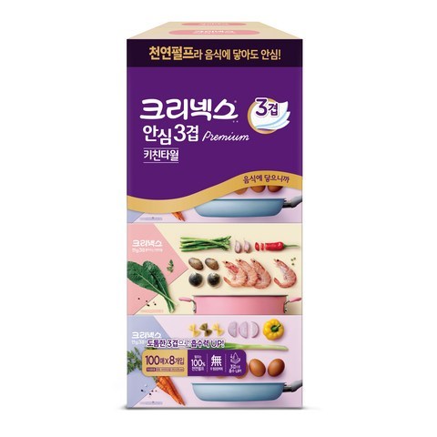 크리넥스 뽑아쓰는 안심 3겹 프리미엄 키친타월, 100매입, 8개