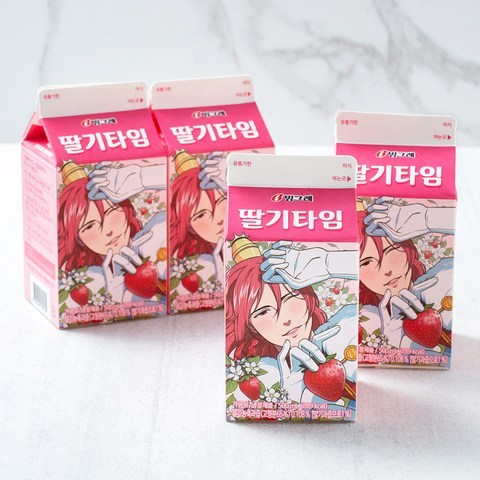 빙그레 딸기타임 우유, 500ml, 4개