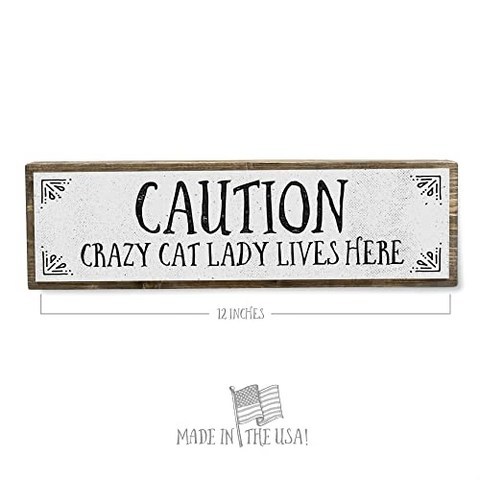 Caution Crazy Cat Lady Lives Here - Handmade Metal Wood Sign – Cut (Light Caution Crazy Cat Lady), Light, Caution Crazy Cat Lady
