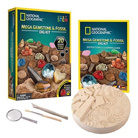 국가 지오그래픽 거대한 화석과 보석 발굴 키트 - 10 개의 실제 화석과 10 개의 실제 보석 미네랄 과학 선물 미네랄 및 지질 학 (Mega Gem & Fossil Kit), Mega Gem & Fossil Kit
