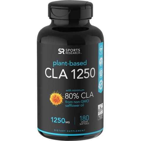 스포츠리서치 하이 포텐시 CLA 1250mg 새플라워 오일 소프트젤 비건 글루텐 프리, 180개입, 1개