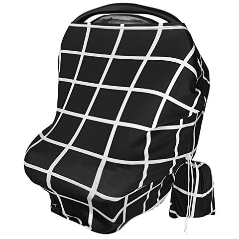 Baby Car Seat Cover Canopy - Black and White Checkerboard Square (Checkerboard Black&White Square), 본상품