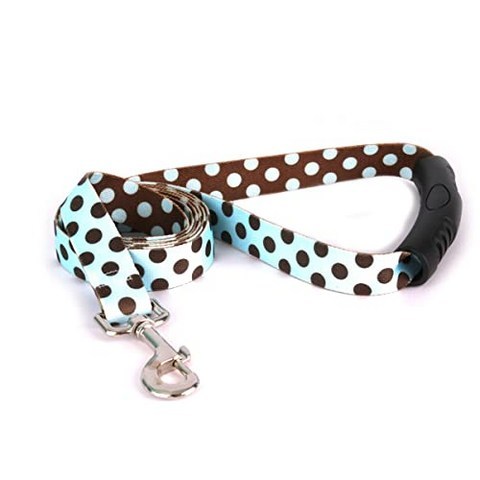 Yellow Puppy Design Blue and Brown Polka Dot EZ-Grip Dog Leather Hand Comfort Handle, 본상품