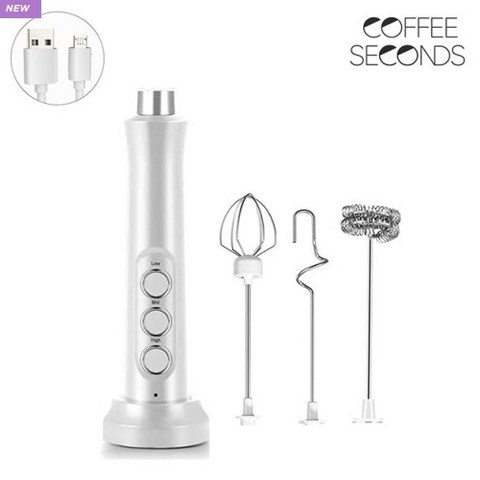 커피세컨즈 CS-M02 우유 달고나 거품기 Milk Frother EW-071 휘핑 미니 핸디 전동, 1개, 화이트