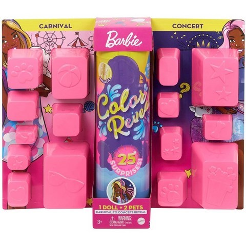 Barbie Color Reveal Doll Set with 25 Surprises Including 2 Pets & Day-to-Night Transformation: 15 Mystery Bags Contain, 단일옵션