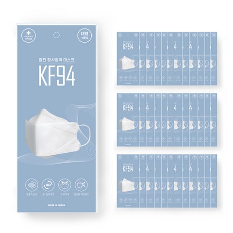 힘찬 국내생산 황사방역용 마스크 KF94 대형 흰색, 1개, 50매입