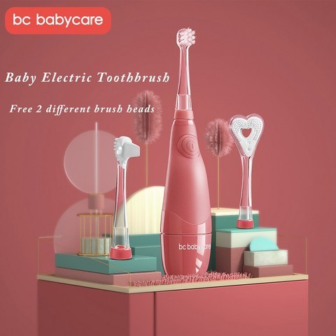 BC 베이비 케어 베이비 방수 전동 칫솔 LED 라이트 스마트 타이머 소프트 소닉 키즈 치아 브러쉬 2pcs 교체 헤드|Toothbrushes|, 1개, Pink, 단일