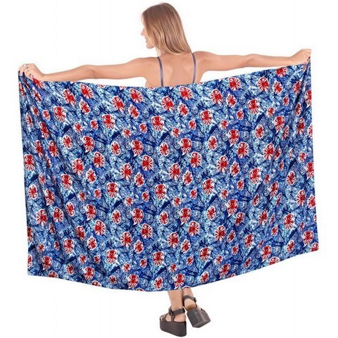 LA LELA Sarong Tie 염색 추상 랩 수영복 수영복 수영복으로 비치웨어 블루 커버, 단일옵션