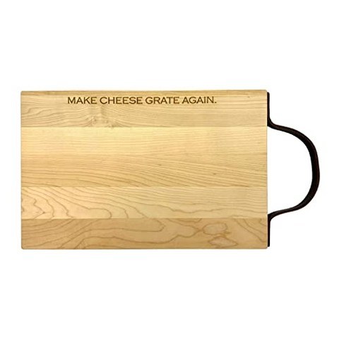 Killington Maple Serving Board w Leather Handle 14x9 - Make Cheese Grate (Make Cheese Grate Again), Make Cheese Grate Again