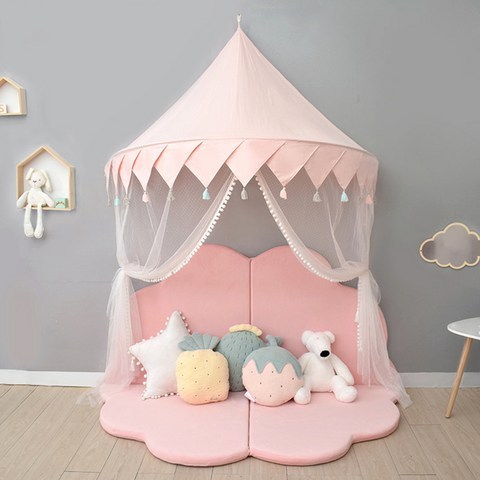 모위 침대 캐노피 장식 커튼 모기장 텐트 북유럽풍, 핑크 태슬 1.45m + 망사