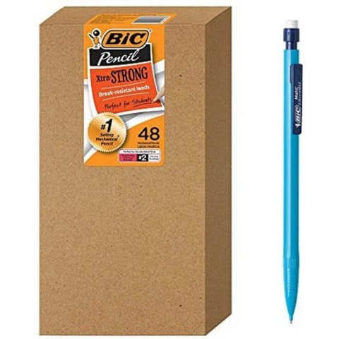 BIC Xtra-Strong 샤프 펜슬 컬러 풀 배럴 두꺼운 포인트 (0.9mm) 48 개수, 한색_One Size