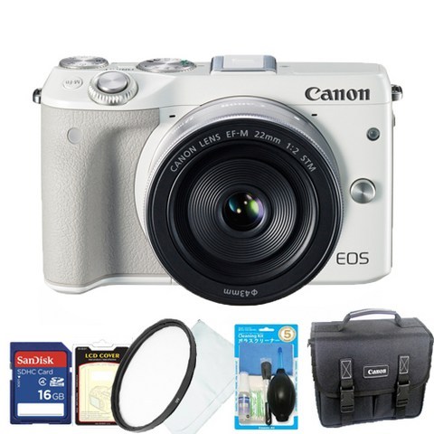 캐논 미러리스 카메라 EOS M3 + 단렌즈 EF-M 22mm f/2 STM, 화이트 + 실버
