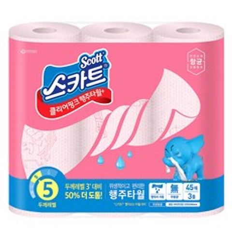 스카트 클리어핑크 행주타월+ 45매, 3롤, 1팩