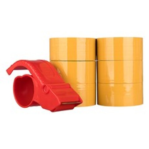대박테이프 황색 박스테이프 48mm x 50m + 테이프 커터기, 6개