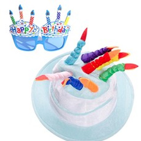 파티쇼 생일케익모자 라이트블루 + 컵케익안경 블루 세트, 혼합 색상, 1세트
