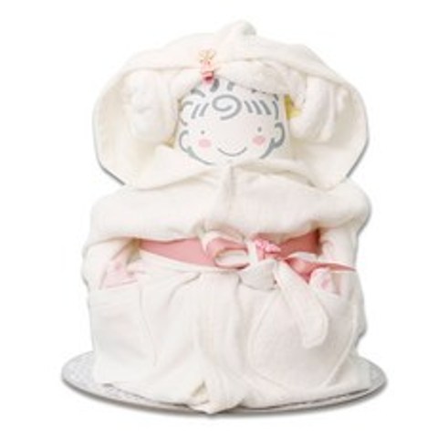 베이비베이커리 양머리 베이비가운 신생아 출산선물용 기저귀케익 세트, 핑크