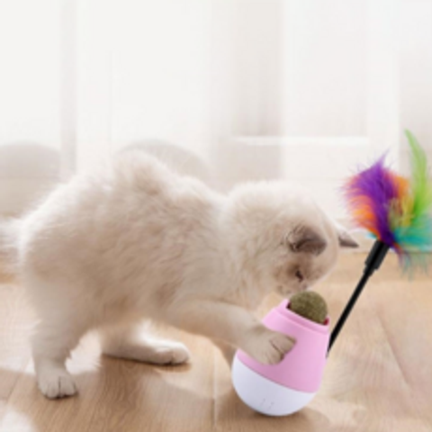 네이처펫 고양이 롤링 캣닢 깃털 오뚝이 장난감, 핑크색, 1세트