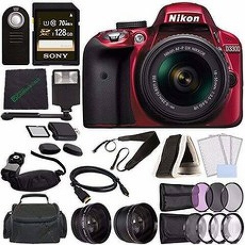 Nikon D3300 DSLR Camera with 18-55mm AF-P DX Lens (Red) + 128G/325250, 상세내용참조