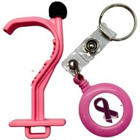 Kooty Key No Touch Door Opener 분홍색 유방암 인식 No Touch Keychain Tool Sanitary No Contact Button Pusher Utility T, 1, 단일옵션