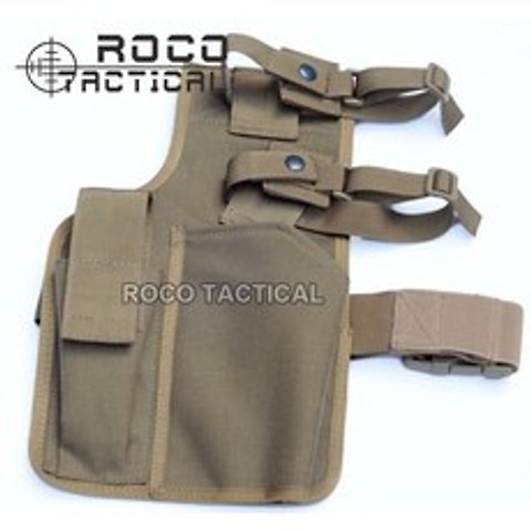 ROCOTACTICAL Warrior Swat MP9 Leg Holster with Magazine Pouch Military Molle Hand Gun Holster Made o, 탠 껍질
