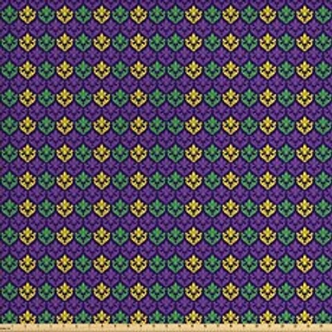 Ambesonne Mardi Gras Fabric by The Yard Antique Old Fashioned Motifs in Ma (1 Yard Purple Yellow), 1 Yard, Purple Yellow