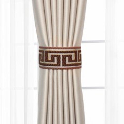 커튼 벨크로 찍찍이 끈 액세서리 전통 무늬 버클 패브릭 타이 백 스트랩, 커피색 (폭 6cm) 한 쌍