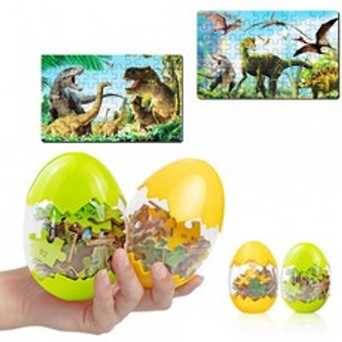 부활절 달걀이 있는 키즈 공룡 퍼즐 RYUSE 2팩 나무 퍼즐 60개 어린이용 디노 장난감 깜짝 부활절 디노 계란 퍼즐 조각 퍼즐, 단일옵션, 1