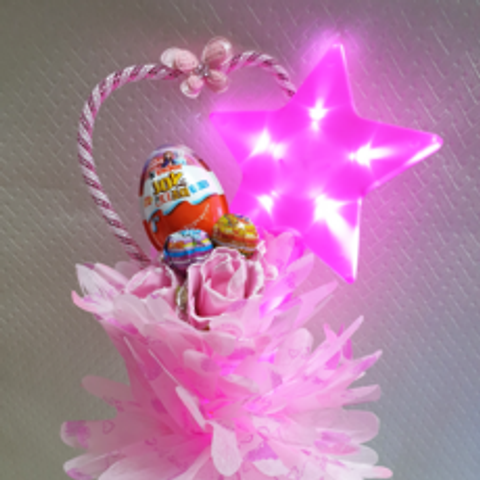 안산 플라워마트 당일발송 LED 야광 요술봉 인형 사탕꽃다발, LED 야광별 사탕꽃다발 핑크
